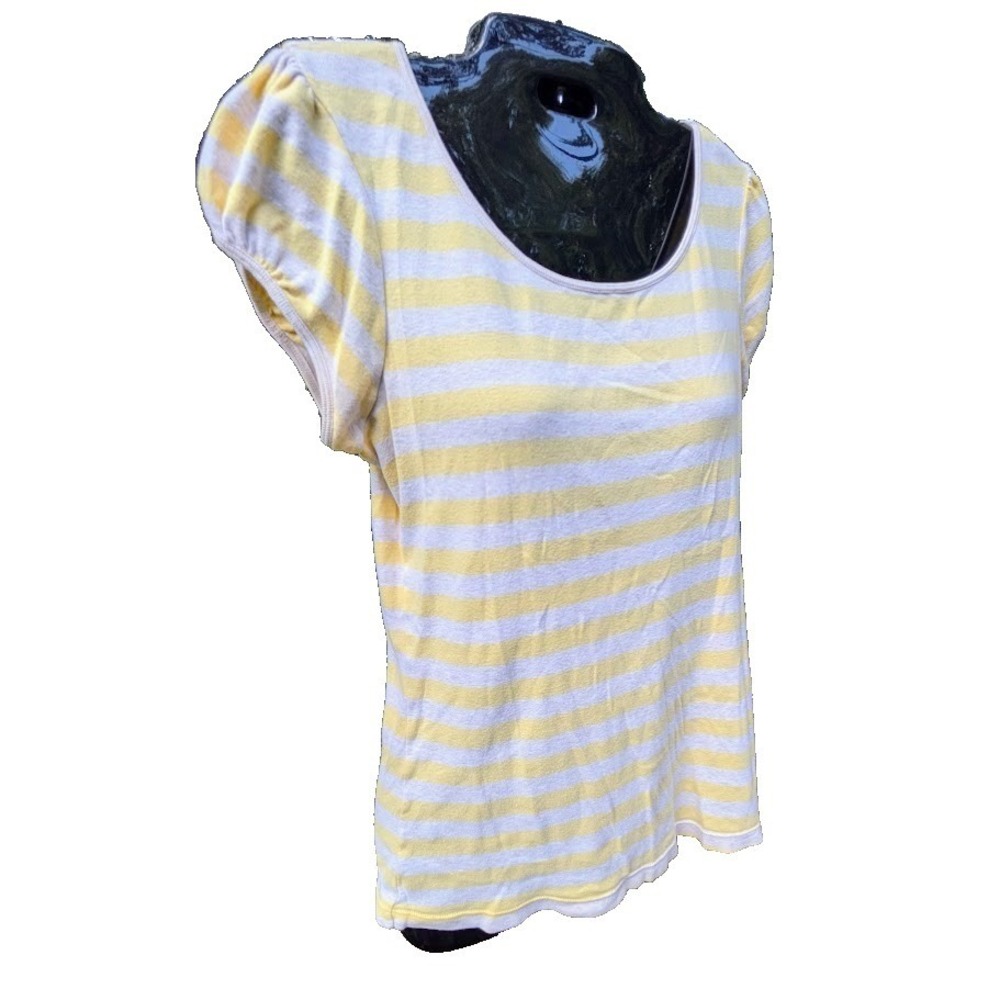 Old Navy Vintage Y2K Womens Top Sz L Sunny Yellow Stripe Puff Sleeve Cute Preppy